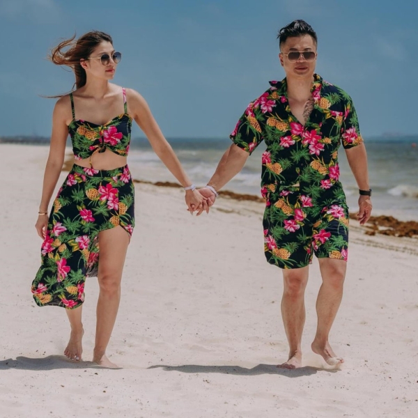 Family matching outfits, 2 piece Crop top with dress for women and girls, Shirt-shorts for men and boys, resort, beach ware, Hawaiian