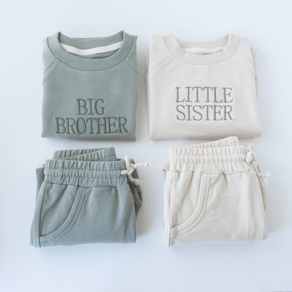Embroidered Big Brother Little Sister Sweatshirt Jogger Set, Toddler Track Suit, Baby Sweatshirt Set, Matching Sets for Sibling, X