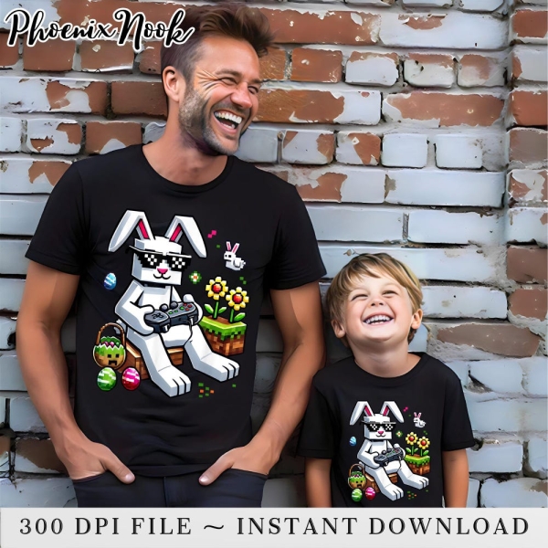 Boys Happy Easter Day Bunny Egg Video Game Kids Mens Gamer Png, Matching Family Outfit Png, Digital File, Digital Download