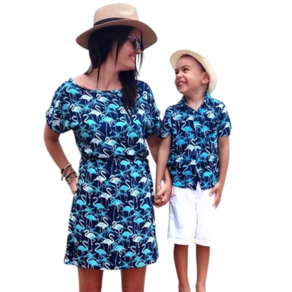 Mommy and me Outfit-Flamingo,Matching mother son Outfit,mommy and me,mother son matching dress,Boho dress,matching shirt, mother's day gift